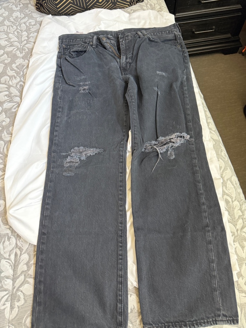 Levi's Black Distressed Straight Jeans
